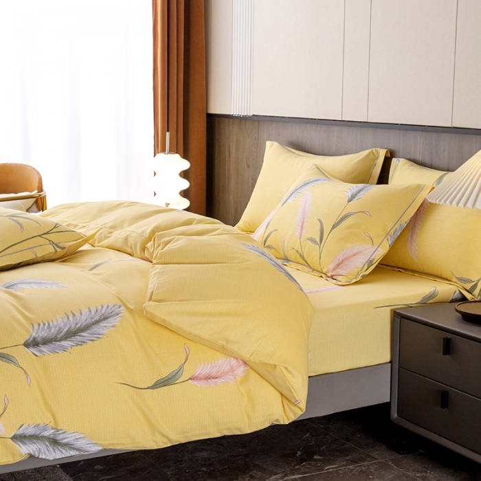 91家纺网 家纺一手货源 找家纺 纽缦 2022新款纯棉磨毛加厚系列-床笠四件套 浮梦-黄