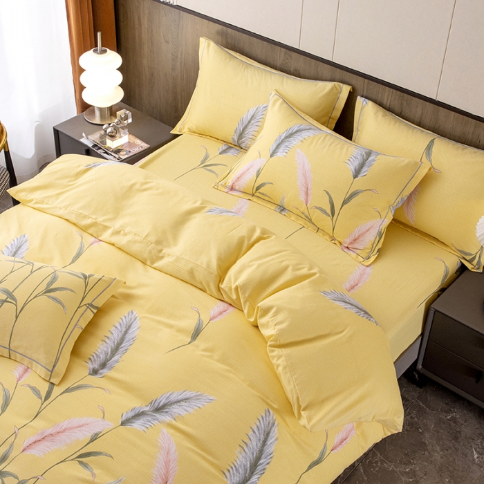 91家纺网 家纺一手货源 找家纺 纽缦 2022新款纯棉磨毛加厚系列-床笠四件套 浮梦-黄