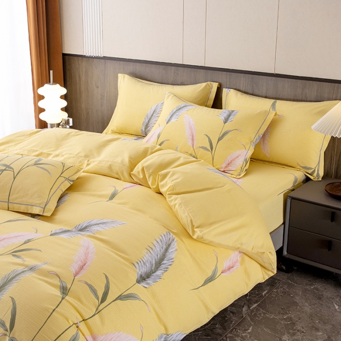 91家纺网 家纺一手货源 找家纺 纽缦 2022新款纯棉磨毛加厚系列-床笠四件套 浮梦-黄