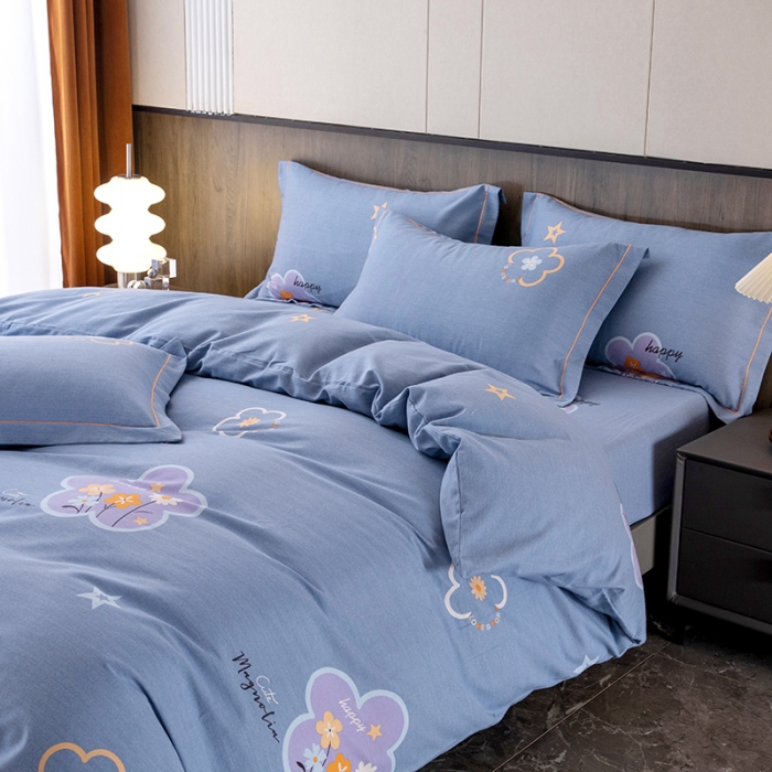 91家纺网 家纺一手货源 找家纺 纽缦 2022新款纯棉磨毛加厚系列-床笠四件套 花晨月夕-灰