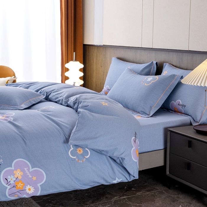 91家纺网 家纺一手货源 找家纺 纽缦 2022新款纯棉磨毛加厚系列-床笠四件套 花晨月夕-灰