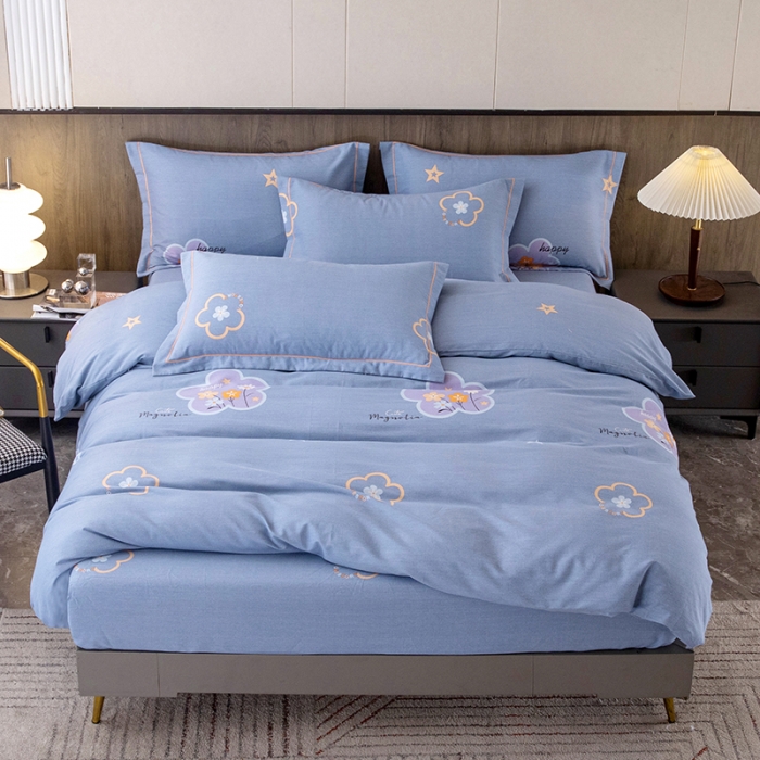 91家纺网 家纺一手货源 找家纺 纽缦 2022新款纯棉磨毛加厚系列-床笠四件套 花晨月夕-灰