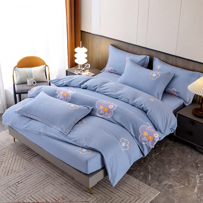 91家纺网 家纺一手货源 找家纺 纽缦 2022新款纯棉磨毛加厚系列-床笠四件套 花晨月夕-灰