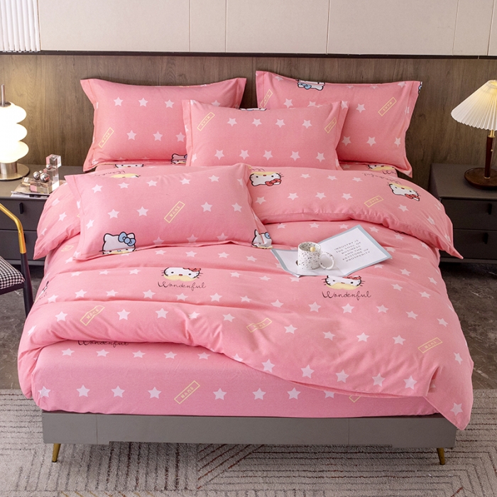 91家纺网 家纺一手货源 找家纺 纽缦 2022新款纯棉磨毛加厚系列-床笠四件套 凯蒂宝贝