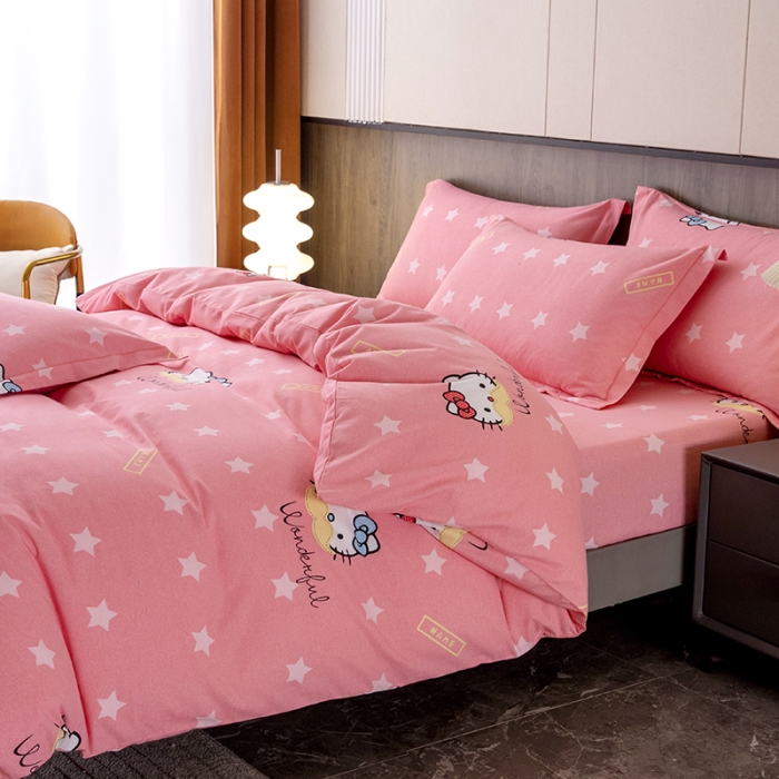 91家纺网 家纺一手货源 找家纺 纽缦 2022新款纯棉磨毛加厚系列-床笠四件套 凯蒂宝贝