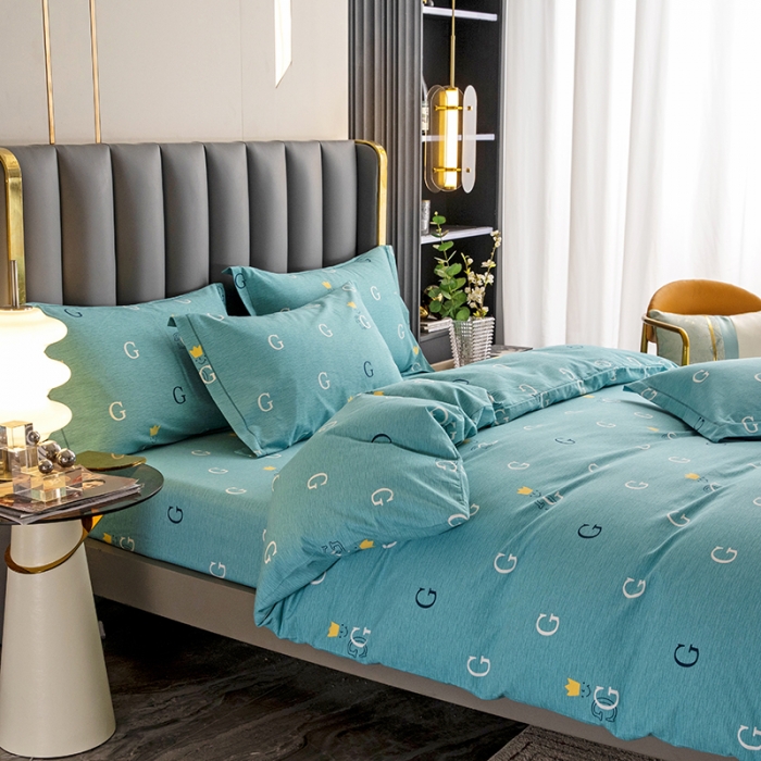 91家纺网 家纺一手货源 找家纺 纽缦 2022新款纯棉磨毛加厚系列-床笠四件套 字母恋曲-绿