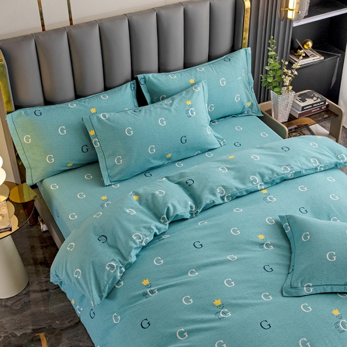 91家纺网 家纺一手货源 找家纺 纽缦 2022新款纯棉磨毛加厚系列-床笠四件套 字母恋曲-绿