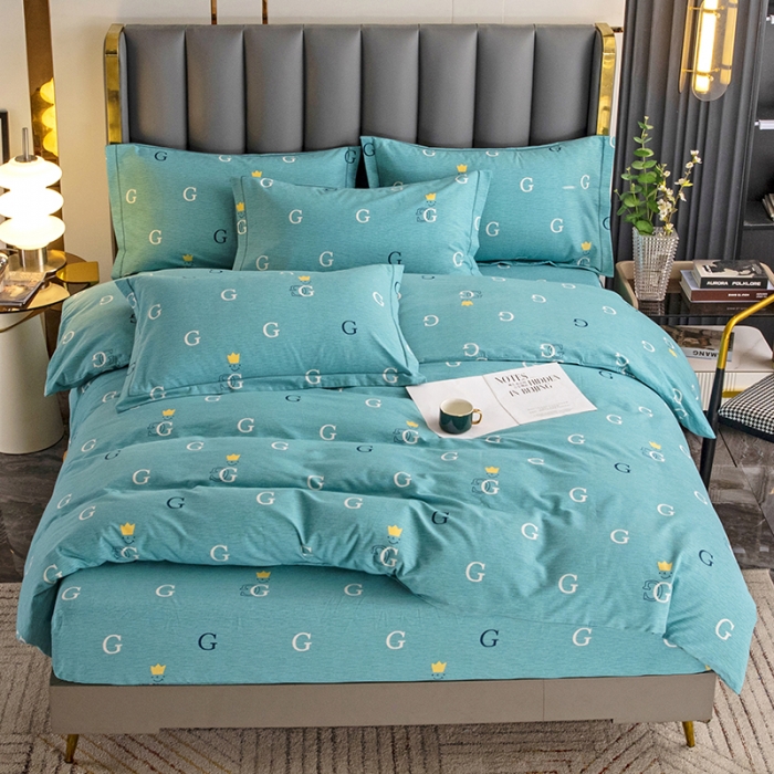 91家纺网 家纺一手货源 找家纺 纽缦 2022新款纯棉磨毛加厚系列-床笠四件套 字母恋曲-绿