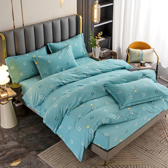 91家纺网 家纺一手货源 找家纺 纽缦 2022新款纯棉磨毛加厚系列-床笠四件套 字母恋曲-绿