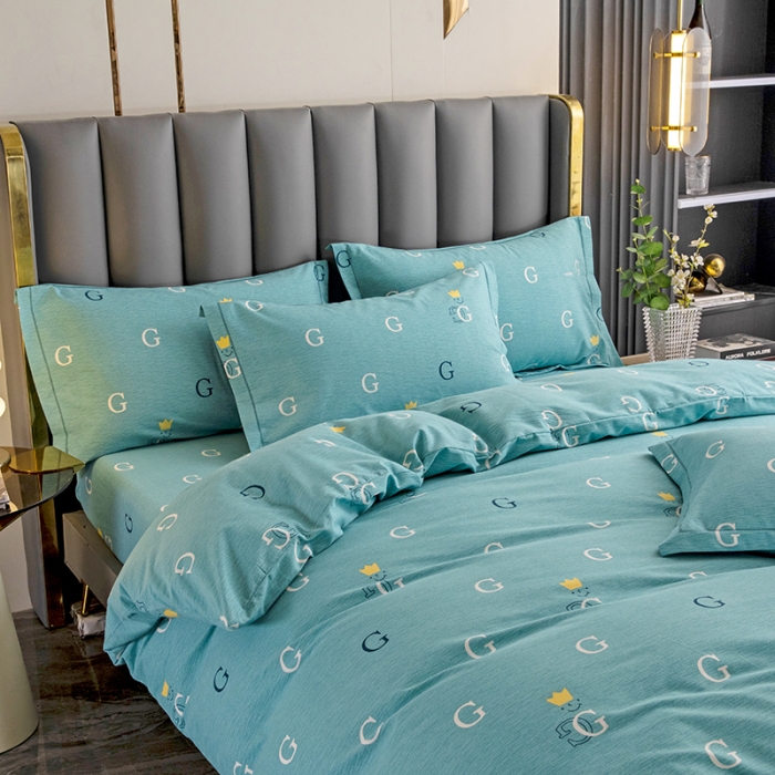 91家纺网 家纺一手货源 找家纺 纽缦 2022新款纯棉磨毛加厚系列-床笠四件套 字母恋曲-绿