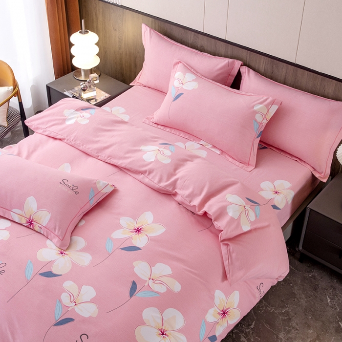 91家纺网 家纺一手货源 找家纺 纽缦 2022新款纯棉磨毛加厚系列-床笠四件套 语茉花开-粉