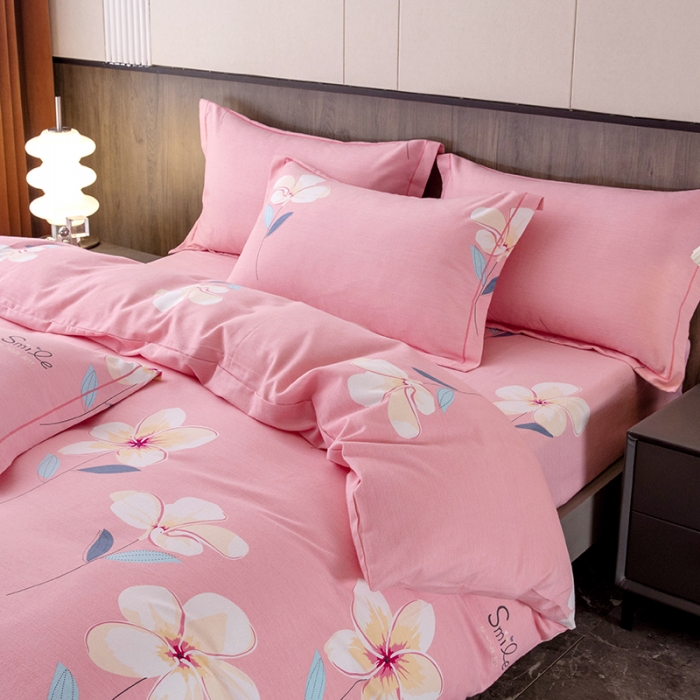 91家纺网 家纺一手货源 找家纺 纽缦 2022新款纯棉磨毛加厚系列-床笠四件套 语茉花开-粉