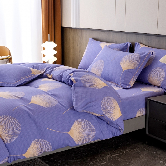 91家纺网 家纺一手货源 找家纺 纽缦 2022新款纯棉磨毛加厚系列-床笠四件套 叶语-紫