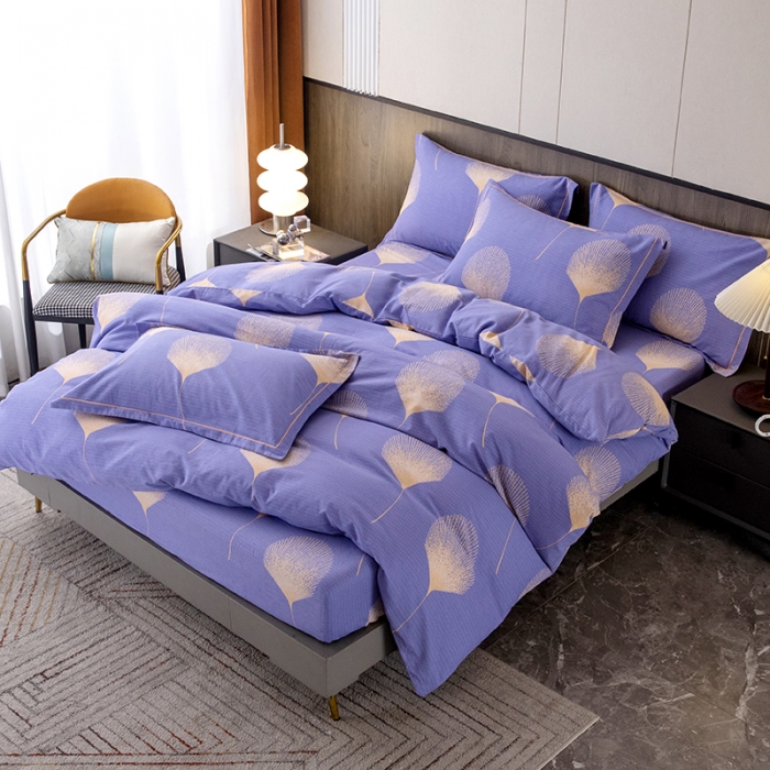 91家纺网 家纺一手货源 找家纺 纽缦 2022新款纯棉磨毛加厚系列-床笠四件套 叶语-紫