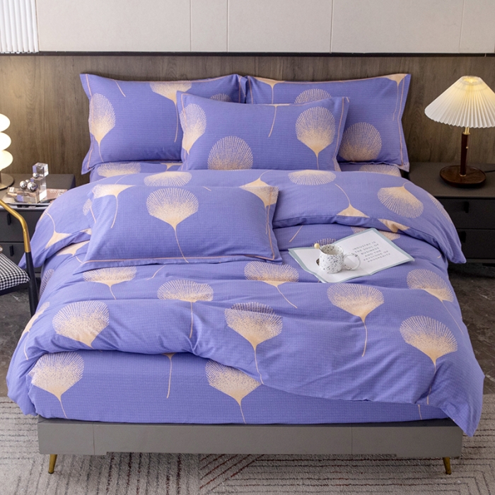 91家纺网 家纺一手货源 找家纺 纽缦 2022新款纯棉磨毛加厚系列-床笠四件套 叶语-紫