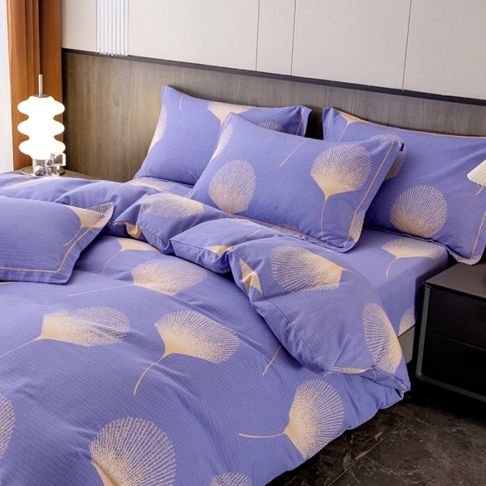91家纺网 家纺一手货源 找家纺 纽缦 2022新款纯棉磨毛加厚系列-床笠四件套 叶语-紫