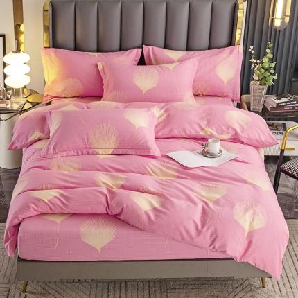 纽缦 2022新款纯棉磨毛加厚系列-床笠四件套 叶语-粉