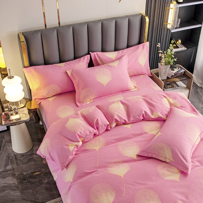 91家纺网 家纺一手货源 找家纺 纽缦 2022新款纯棉磨毛加厚系列-床笠四件套 叶语-粉