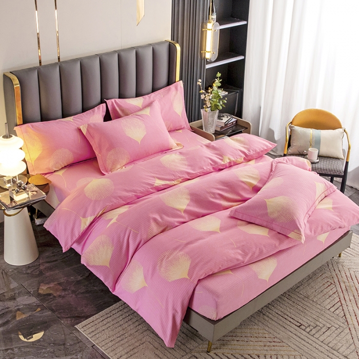 91家纺网 家纺一手货源 找家纺 纽缦 2022新款纯棉磨毛加厚系列-床笠四件套 叶语-粉