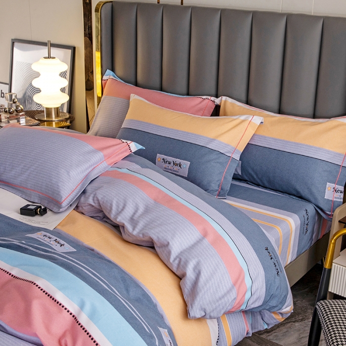 91家纺网 家纺一手货源 找家纺 纽缦 2022新款纯棉磨毛加厚系列-床笠四件套 炫彩时光-粉