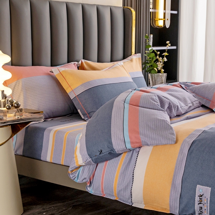 91家纺网 家纺一手货源 找家纺 纽缦 2022新款纯棉磨毛加厚系列-床笠四件套 炫彩时光-粉