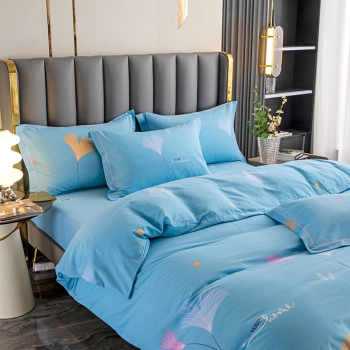 91家纺网 家纺一手货源 找家纺 纽缦 2022新款纯棉磨毛加厚系列-床笠四件套 萱梦-绿