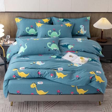 纽缦 2022新款纯棉磨毛加厚系列-床笠四件套 小恐龙