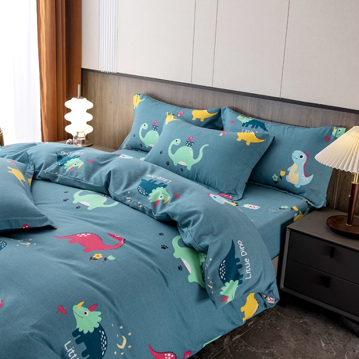 91家纺网 家纺一手货源 找家纺 纽缦 2022新款纯棉磨毛加厚系列-床笠四件套 小恐龙