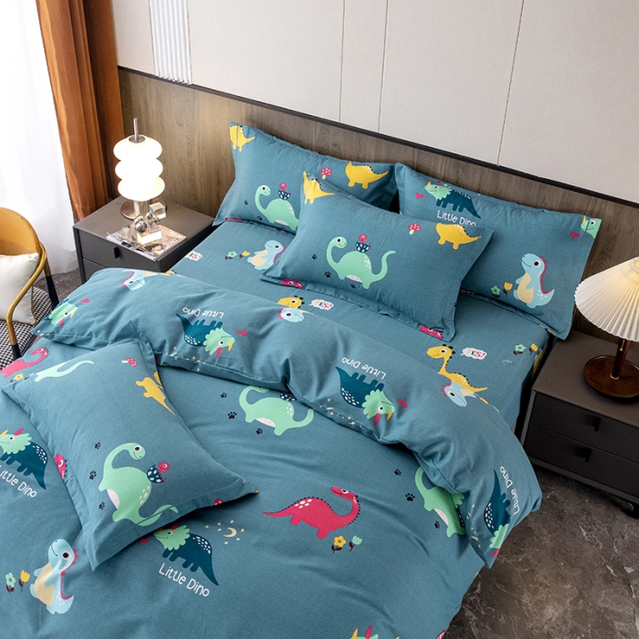 91家纺网 家纺一手货源 找家纺 纽缦 2022新款纯棉磨毛加厚系列-床笠四件套 小恐龙