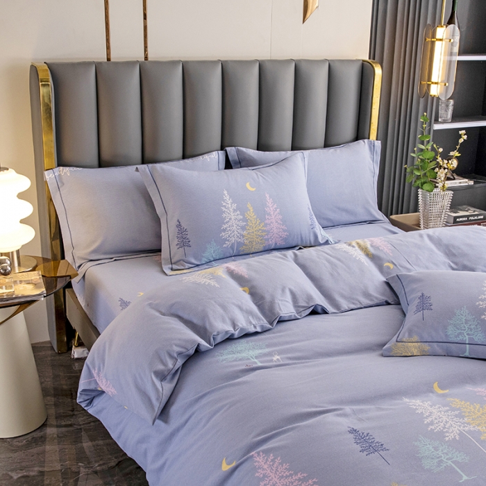 91家纺网 家纺一手货源 找家纺 纽缦 2022新款纯棉磨毛加厚系列-床笠四件套 奇遇森林-灰