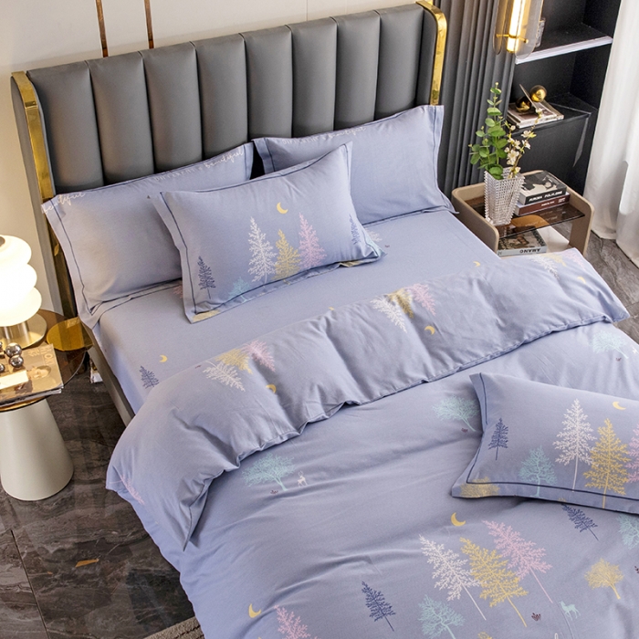 91家纺网 家纺一手货源 找家纺 纽缦 2022新款纯棉磨毛加厚系列-床笠四件套 奇遇森林-灰