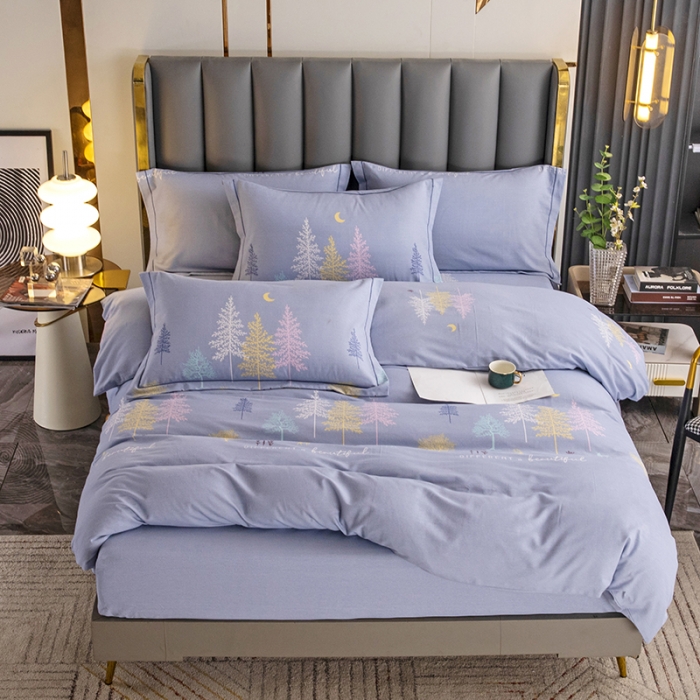 91家纺网 家纺一手货源 找家纺 纽缦 2022新款纯棉磨毛加厚系列-床笠四件套 奇遇森林-灰