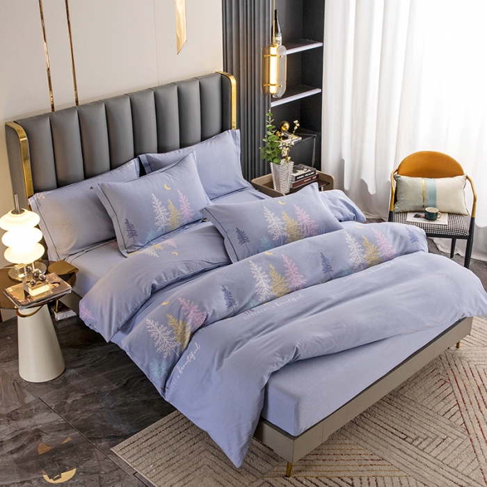 91家纺网 家纺一手货源 找家纺 纽缦 2022新款纯棉磨毛加厚系列-床笠四件套 奇遇森林-灰