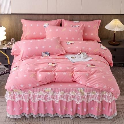 91家纺网 家纺一手货源 找家纺 纽缦 2022新款纯棉磨毛加厚系列-床裙四件套 凯蒂宝贝