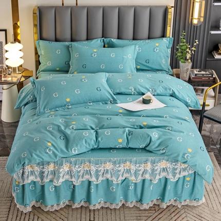 91家纺网 家纺一手货源 找家纺 纽缦 2022新款纯棉磨毛加厚系列-床裙四件套 字母恋曲-绿