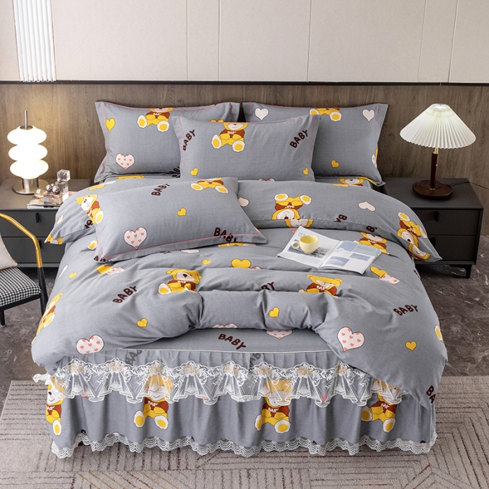 91家纺网 家纺一手货源 找家纺 纽缦 2022新款纯棉磨毛加厚系列-床裙四件套 比尔宝贝