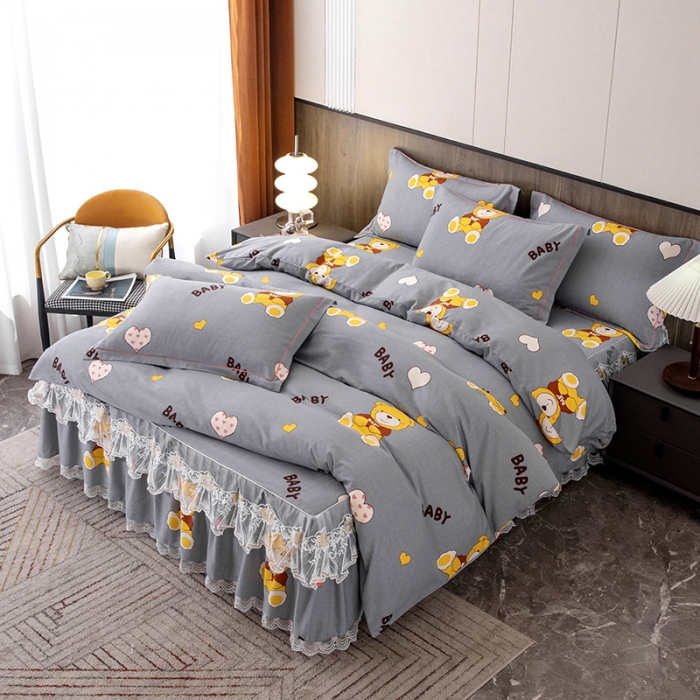 91家纺网 家纺一手货源 找家纺 纽缦 2022新款纯棉磨毛加厚系列-床裙四件套 比尔宝贝