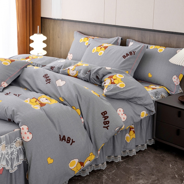 91家纺网 家纺一手货源 找家纺 纽缦 2022新款纯棉磨毛加厚系列-床裙四件套 比尔宝贝