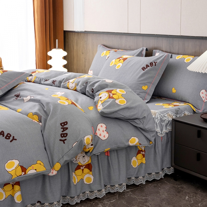 91家纺网 家纺一手货源 找家纺 纽缦 2022新款纯棉磨毛加厚系列-床裙四件套 比尔宝贝