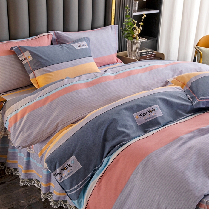 91家纺网 家纺一手货源 找家纺 纽缦 2022新款纯棉磨毛加厚系列-床裙四件套 炫彩时光-粉