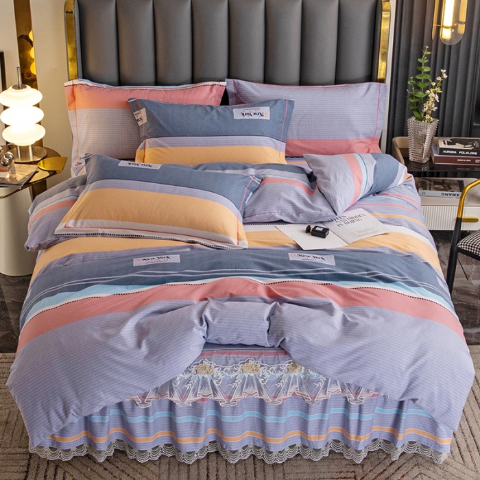 91家纺网 家纺一手货源 找家纺 纽缦 2022新款纯棉磨毛加厚系列-床裙四件套 炫彩时光-粉