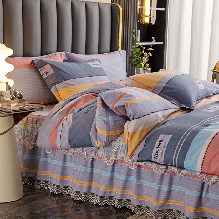 91家纺网 家纺一手货源 找家纺 纽缦 2022新款纯棉磨毛加厚系列-床裙四件套 炫彩时光-粉