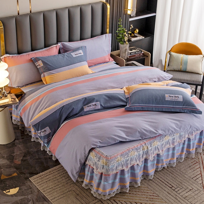 91家纺网 家纺一手货源 找家纺 纽缦 2022新款纯棉磨毛加厚系列-床裙四件套 炫彩时光-粉