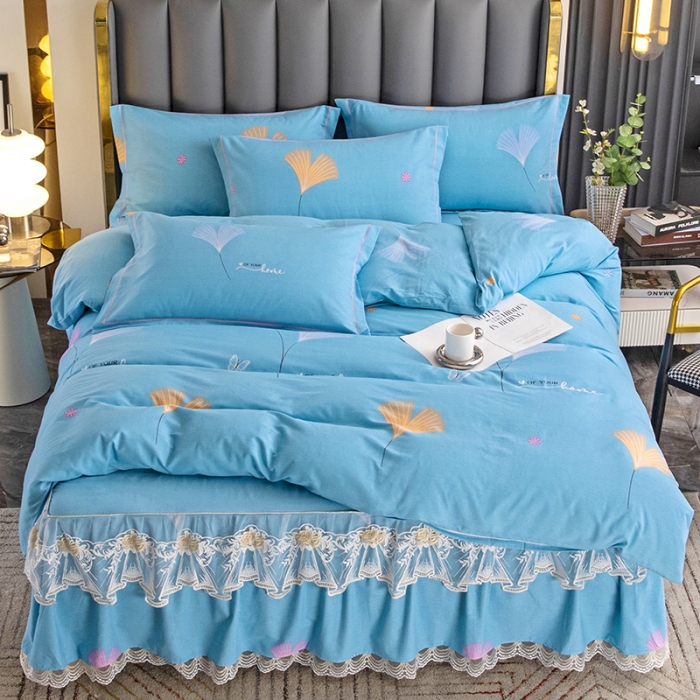 91家纺网 家纺一手货源 找家纺 纽缦 2022新款纯棉磨毛加厚系列-床裙四件套 萱梦-绿