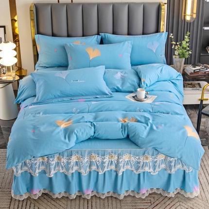 纽缦 2022新款纯棉磨毛加厚系列-床裙四件套 萱梦-绿