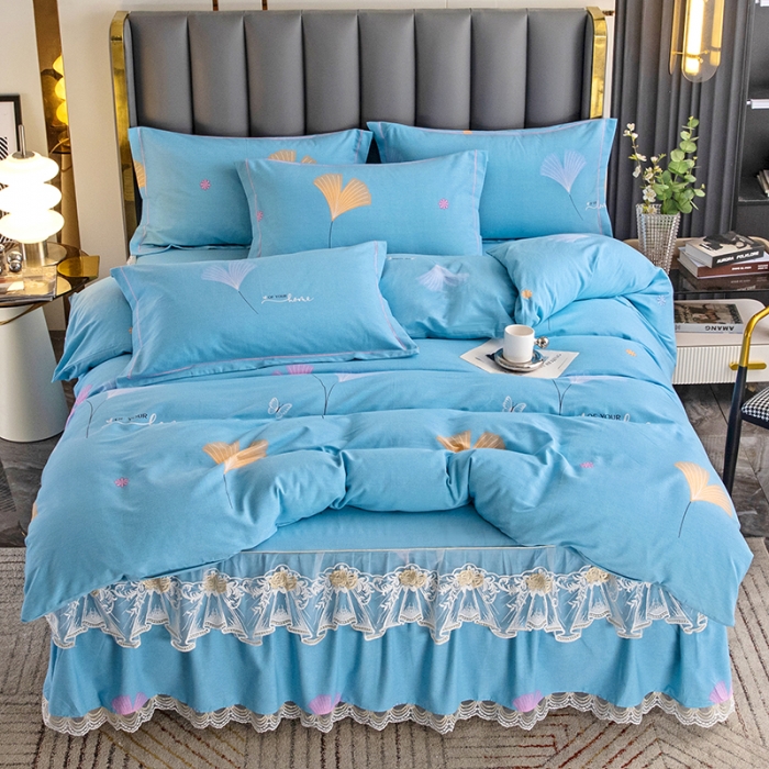 91家纺网 家纺一手货源 找家纺 纽缦 2022新款纯棉磨毛加厚系列-床裙四件套 萱梦-绿