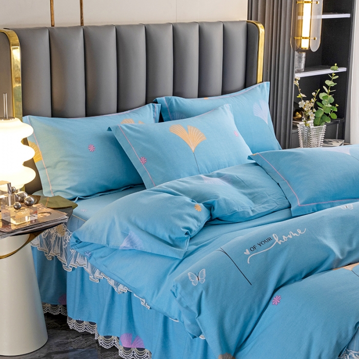 91家纺网 家纺一手货源 找家纺 纽缦 2022新款纯棉磨毛加厚系列-床裙四件套 萱梦-绿