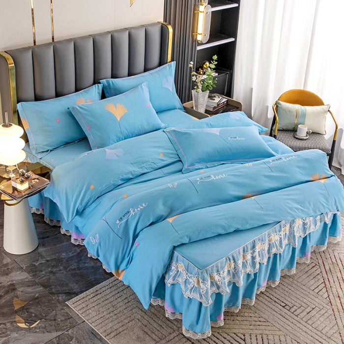 91家纺网 家纺一手货源 找家纺 纽缦 2022新款纯棉磨毛加厚系列-床裙四件套 萱梦-绿