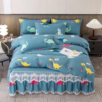 纽缦 2022新款纯棉磨毛加厚系列-床裙四件套 小恐龙