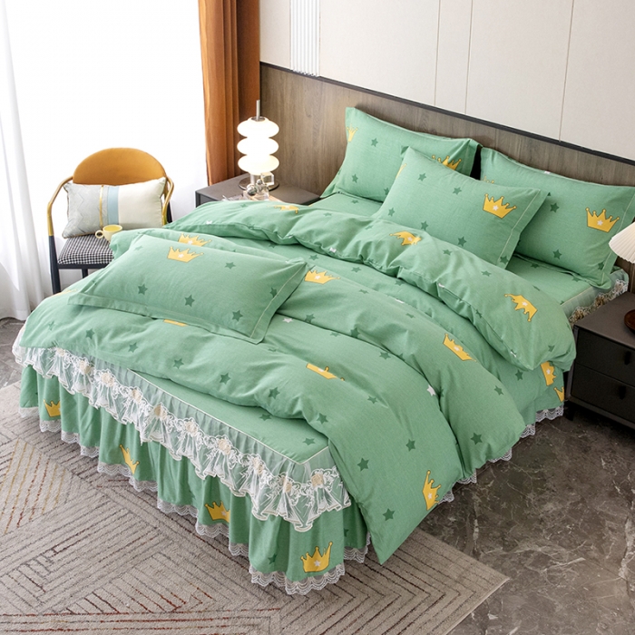 91家纺网 家纺一手货源 找家纺 纽缦 2022新款纯棉磨毛加厚系列-床裙四件套 小皇冠